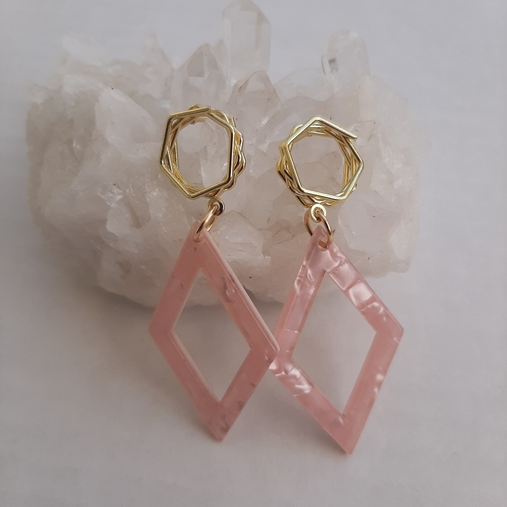 Pink Geometric Statement Earrings